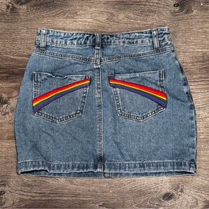 Denim Skirt with Rainbow Accents